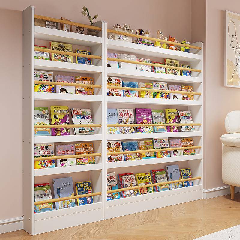 实木门后书架儿童阅读区书柜玄关收纳架落地多层壁挂墙上展示架子