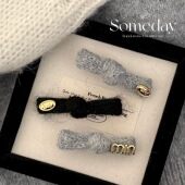 个性 创意高颜值金标毛绒海边发夹领结夹刘一字夹前额碎发夹