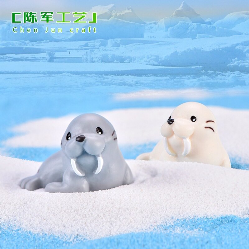 沙滩可爱海象小树脂景观品小摆件