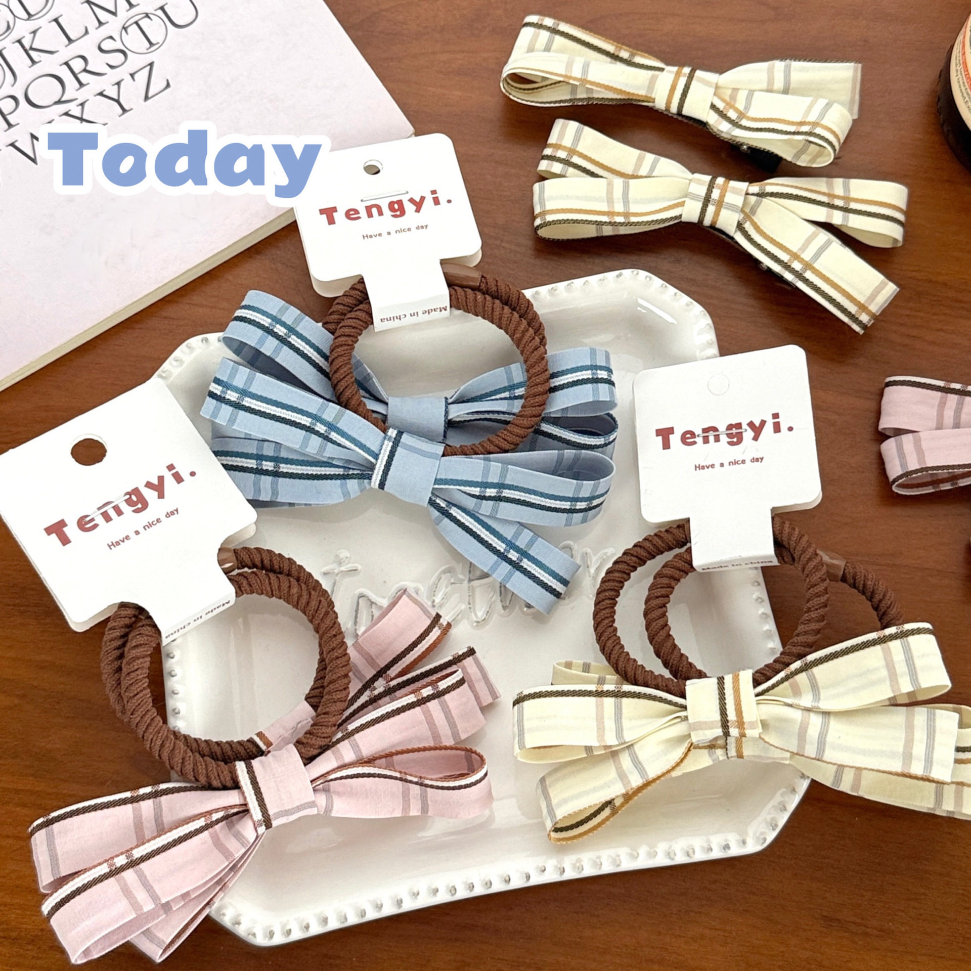 学生用品新款少女风格纹结布艺发夹发绳可爱发圈刘海夹碎发夹学院