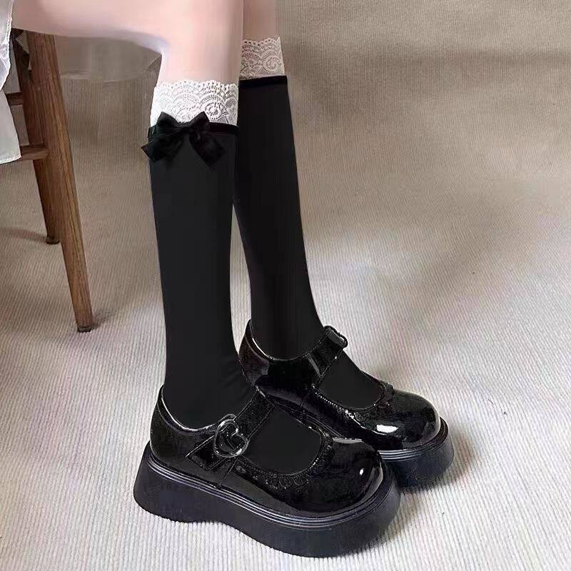 特价新款2024春夏甜美Lolita蝴蝶结白色中筒袜日系蕾丝花边透气小