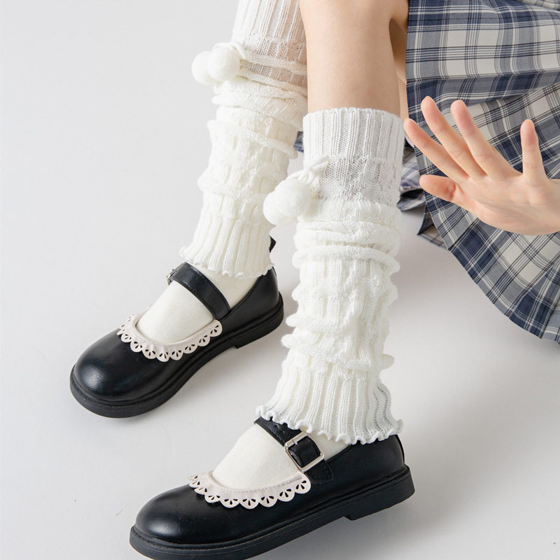 特价新款日系袜套白色毛线堆堆袜子lolita小腿袜jk针织女冬中筒袜