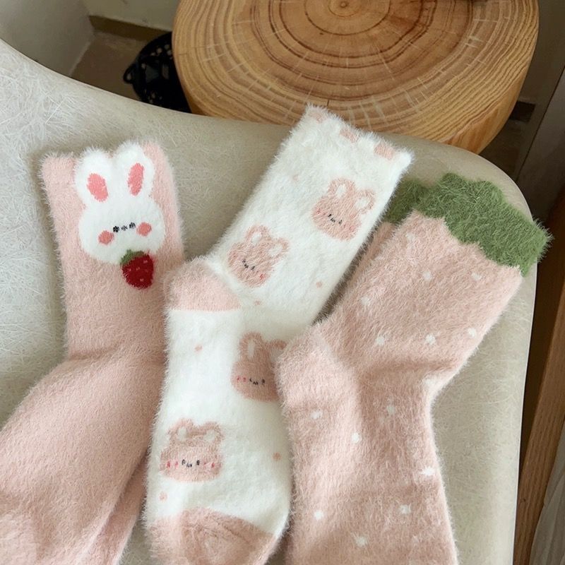 袜超萌可爱小兔子粉色长筒袜地板