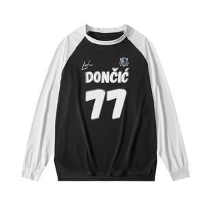 美式 网眼运动T恤宽松训练健身上衣 篮球长袖 投篮服潮流撞色插肩袖