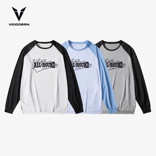 美式 拼色速干网眼运动T恤宽松训练跑步上衣 篮球长袖 投篮服插肩袖