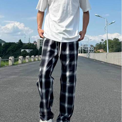 Slamball国潮黑白格子裤男款夏季潮牌垂感直筒休闲阔腿运动长裤