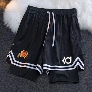 夏季篮球短裤男太阳队实战训练四分裤儿童美式潮流假两件速干球裤