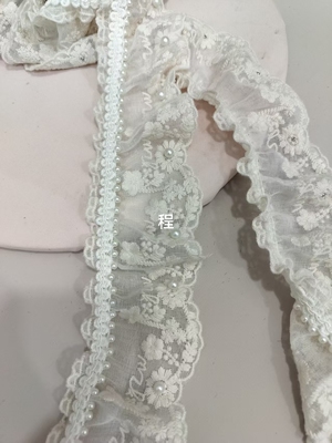 窗帘棉麻绣花米色花边法式珍珠镶边蕾丝装饰立边拼接家纺服装辅料