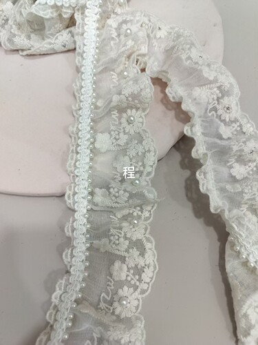 窗帘棉麻绣花米色花边法式珍珠镶边蕾丝装饰立边拼接家纺服装辅料