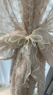 法式蕾丝珍珠蝴蝶结窗帘绑带北欧扎束带创意公主风窗帘扣装饰配件