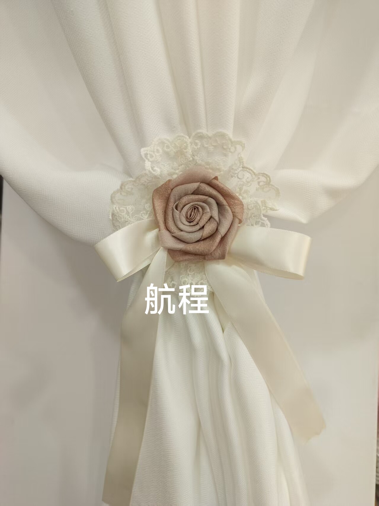 窗帘玫瑰花蝴蝶结复古法式美式中古织带艺术绑装饰带亚麻纱帘绑绳