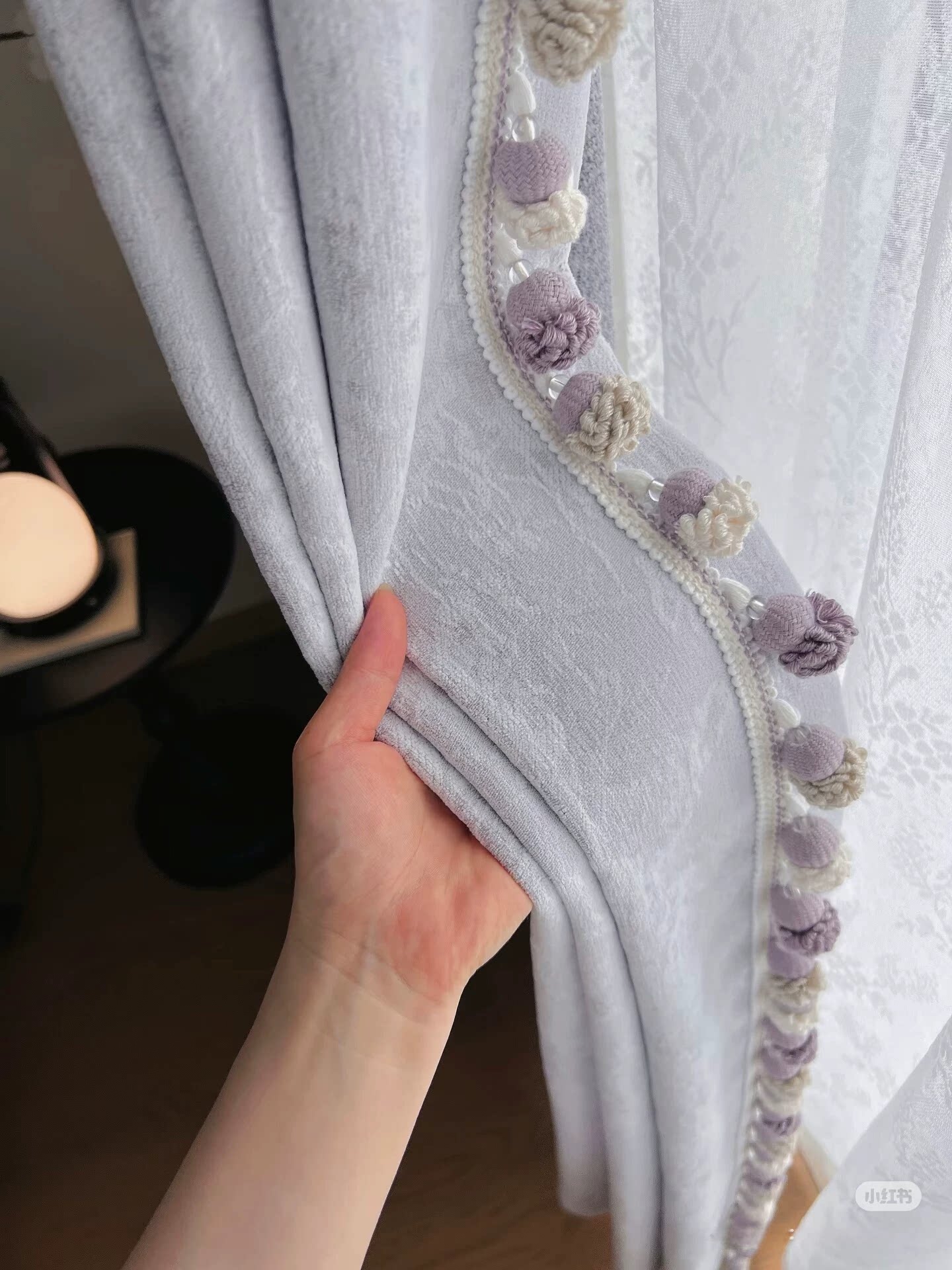 新款窗帘花边法式粉色毛球蕾丝装饰吊穗高端家居布艺立边配件辅料