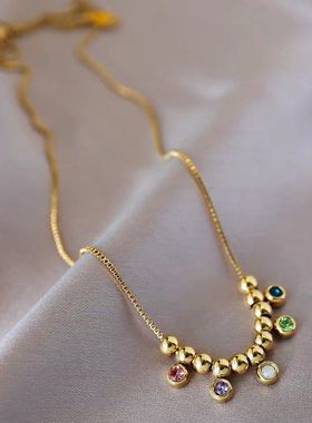 彩色水钻钛钢项链女小众欧美时尚锁骨链潮高级感新款秋季精致饰品