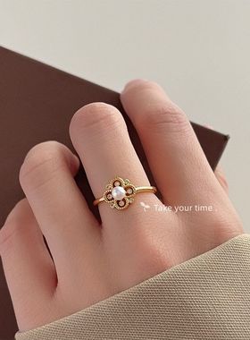 微镶锆石电镀18K真金开口可调节指环几何温柔气质新款戒指女 饰品