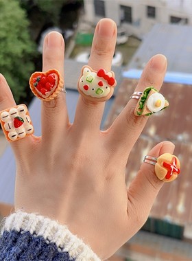 情侣树脂可爱仿真食物戒指