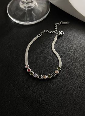 新款钛钢彩钻手链饰品多彩水晶手环女日韩风显白小众潮个性设计感