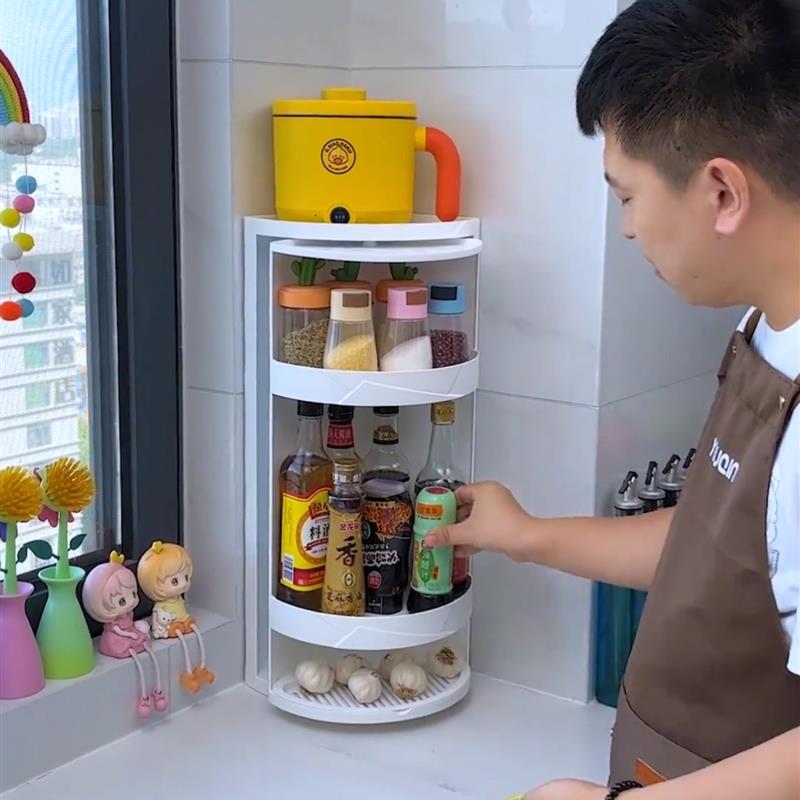 厨房转角旋转调料置物架收纳柜上墙壁挂三角储物调味品收纳置物架