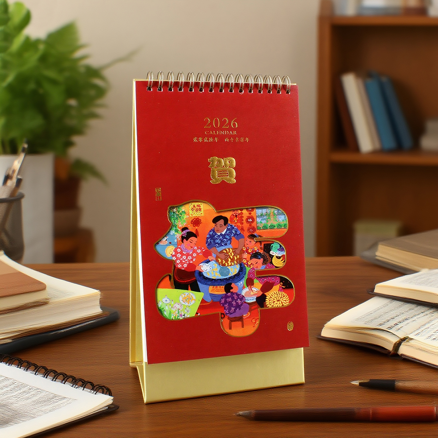 新款2026马年简约台历日历竖式新款定制办公记事月计划本古画典藏月历精品艺术桌面摆件公司logo定制