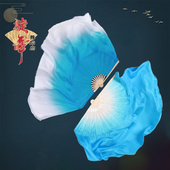 湖蓝渐变舞蹈扇子双面加长跳舞扇广场舞古典舞胶州秧歌舞蹈扇道具