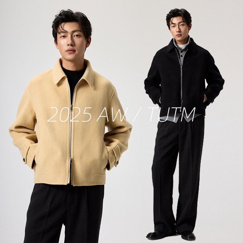 TUTM男装【澳洲纯羊毛】短款双面毛呢夹克男士冬季保暖呢子外套