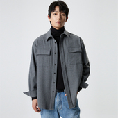 羊毛混纺 长袖 厚款 保暖衬衫 TUTM男装 夹克男士 秋冬季 式 衬衣外套