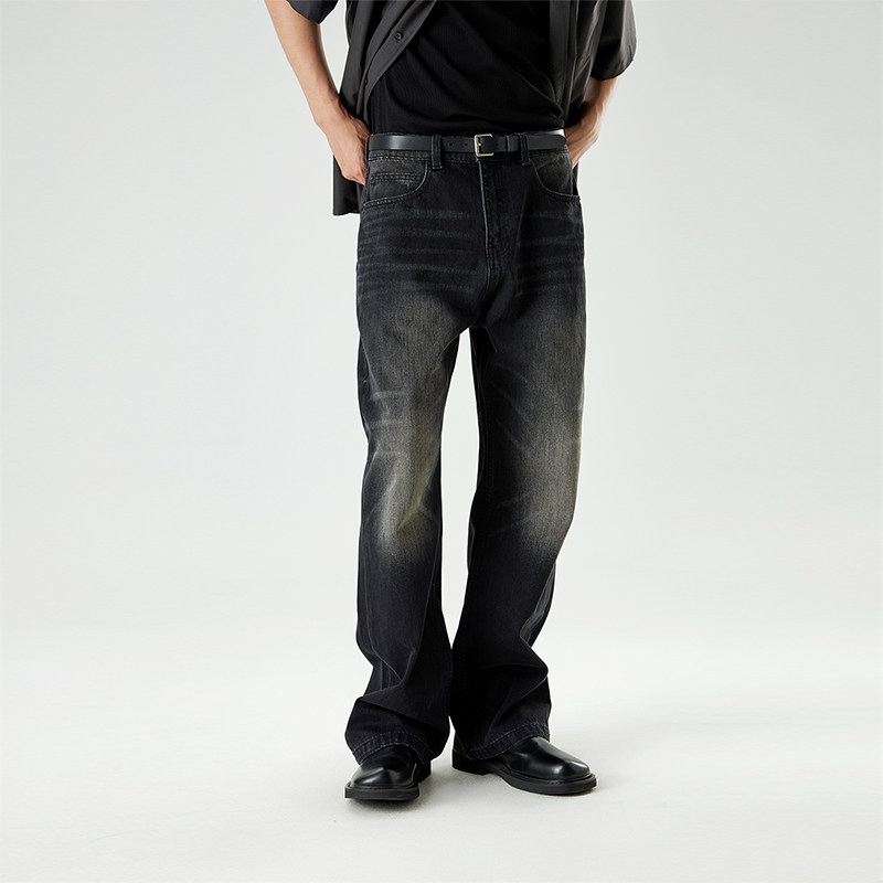 TUTM男装 水洗黑色牛仔裤男潮牌宽松直筒裤春秋季长裤百搭休闲裤