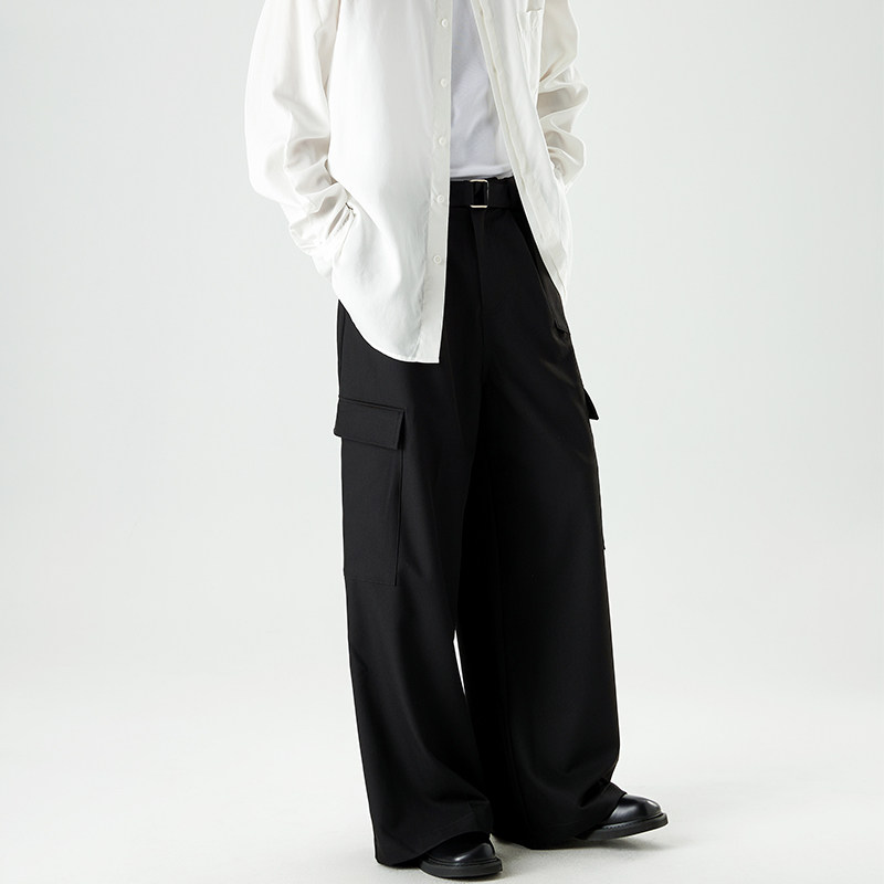 TUTM男装TR混纺人字纹理面料西装裤男宽松直筒工装口袋休闲阔腿裤