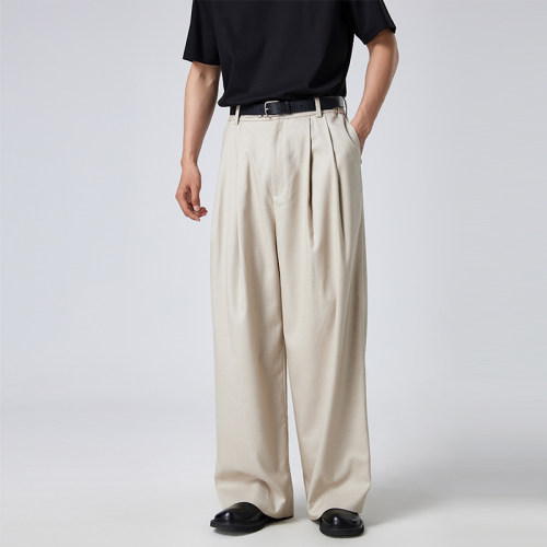 TUTM男装 基础款松紧腰双褶西裤男士宽松直筒休闲裤百搭西装长裤