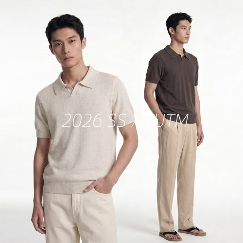 TUTM男装 亚麻混纺针织衫短袖海鸥领POLO衫薄款夏季2026新款半袖