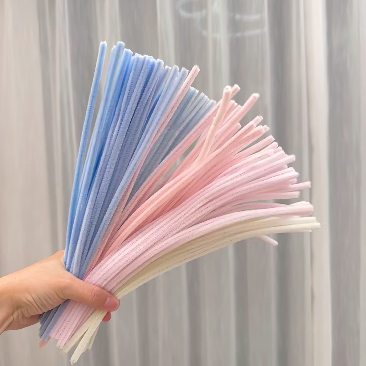 天蓝色佰宁扭扭棒花束特密儿童马卡龙浅粉色手工diy毛根材料绒条