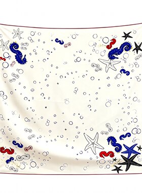 海底世界新款方丝巾斜纹真丝双面印花围巾披肩明星同款头巾 领巾