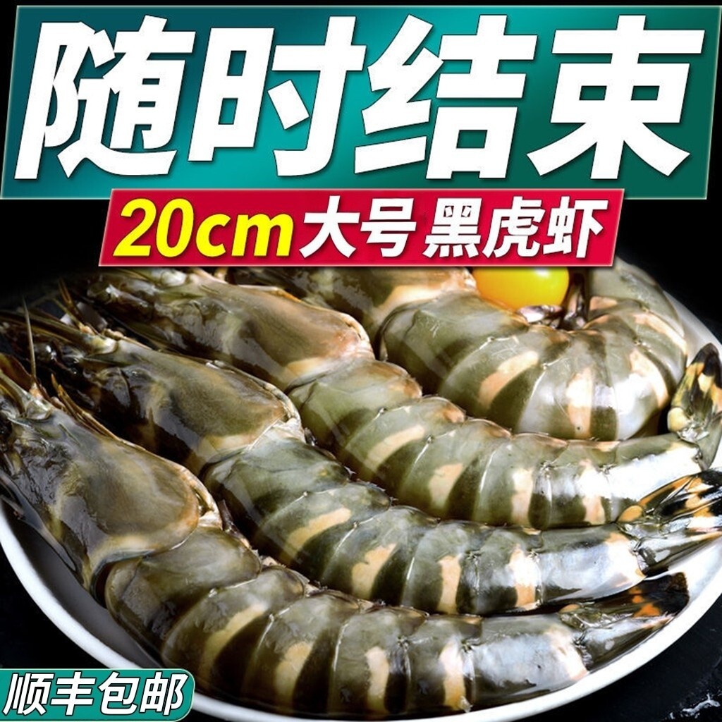 新货无冰净重只只分离特大黑虎虾