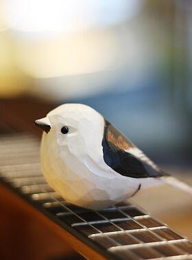 鹿妖商店银喉长尾山雀北长尾山雀肥啾鸟纯手工小鸟木雕摆件