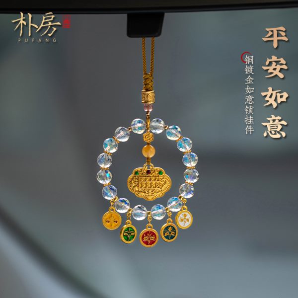 路招财财神车载后视镜年吊坠五2024龙高级琉璃感平安饰品汽车挂件