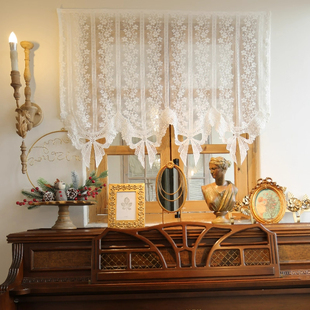 微夏之恋法式 复古蕾丝帘头枝蔓咖啡帘半帘门帘免打孔穿杆粘贴定制