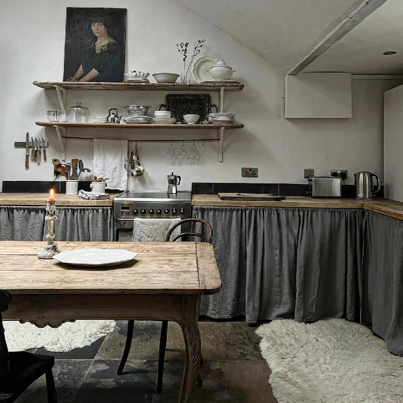 日式棉麻原木风窗帘半帘水洗棉