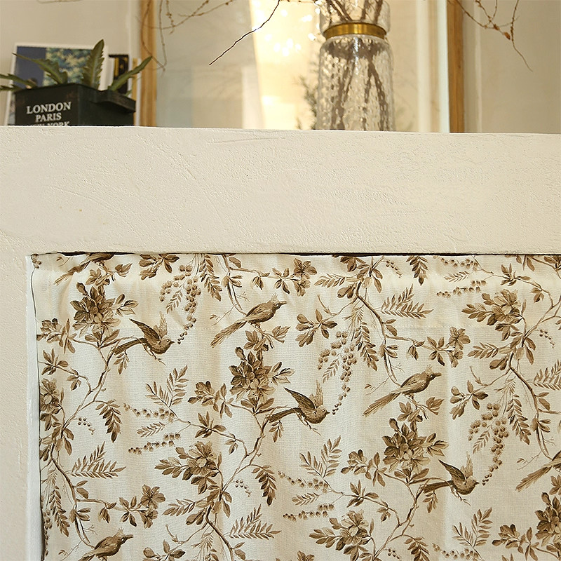 美式窗帘半帘花卉飞鸟咖啡色穿杆免打孔门帘韩式粘贴魔术贴定制