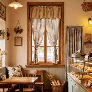 把细碎的生活裹得温温柔柔窗帘门帘遮挡帘柜子帘格子麻布免打孔帘