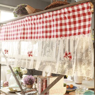 洗手台帘子 门帘红白幔头防尘帘柜门帘 美式 乡村田园半帘英式
