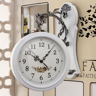 家庭双面挂钟创意钟现代时钟白色北欧石英钟 客厅家用挂表简约时尚
