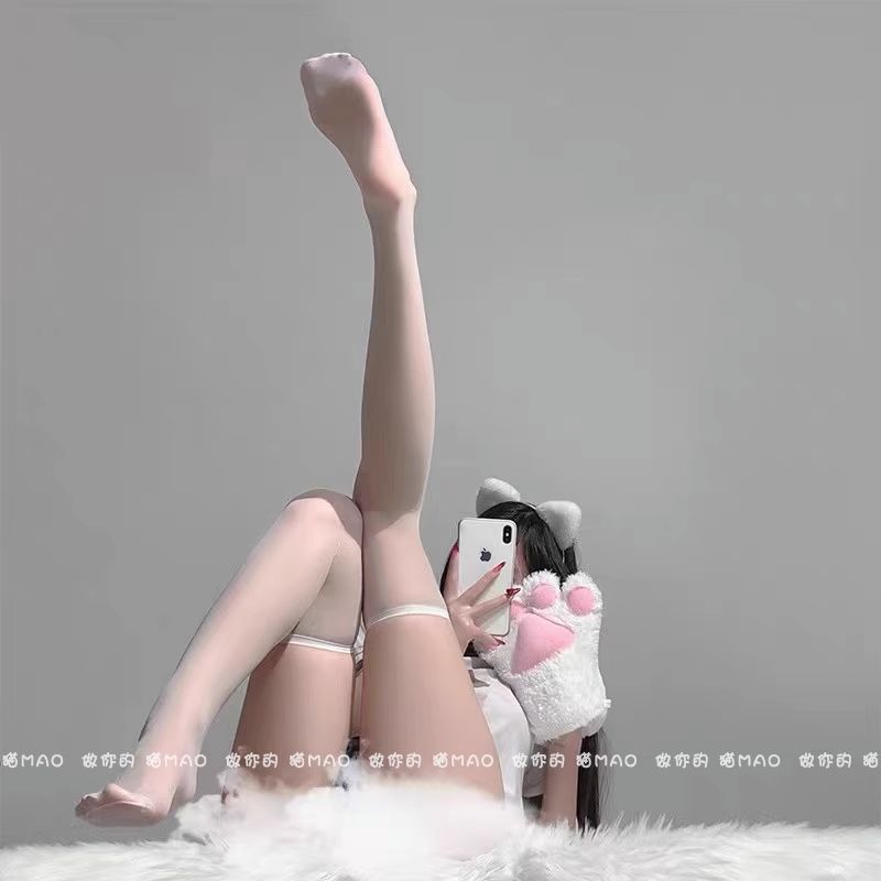 白丝蝴蝶结白色纯欲蕾丝薄款透明过膝袜子中长筒袜jk黑丝袜女性感