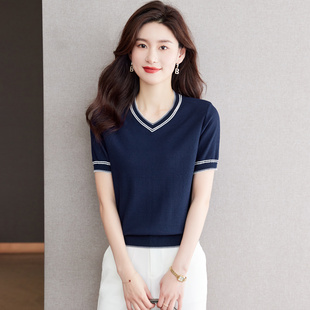 声雨竹专柜上衣2026夏季新款品牌针织衫女百搭修身桑蚕丝短袖t恤