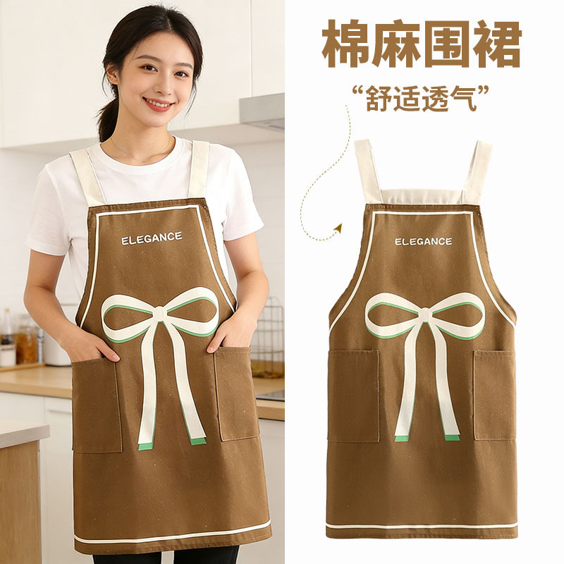 新款棉麻围裙家用厨房做饭围腰时尚可爱餐饮蛋糕奶茶店上班工作服