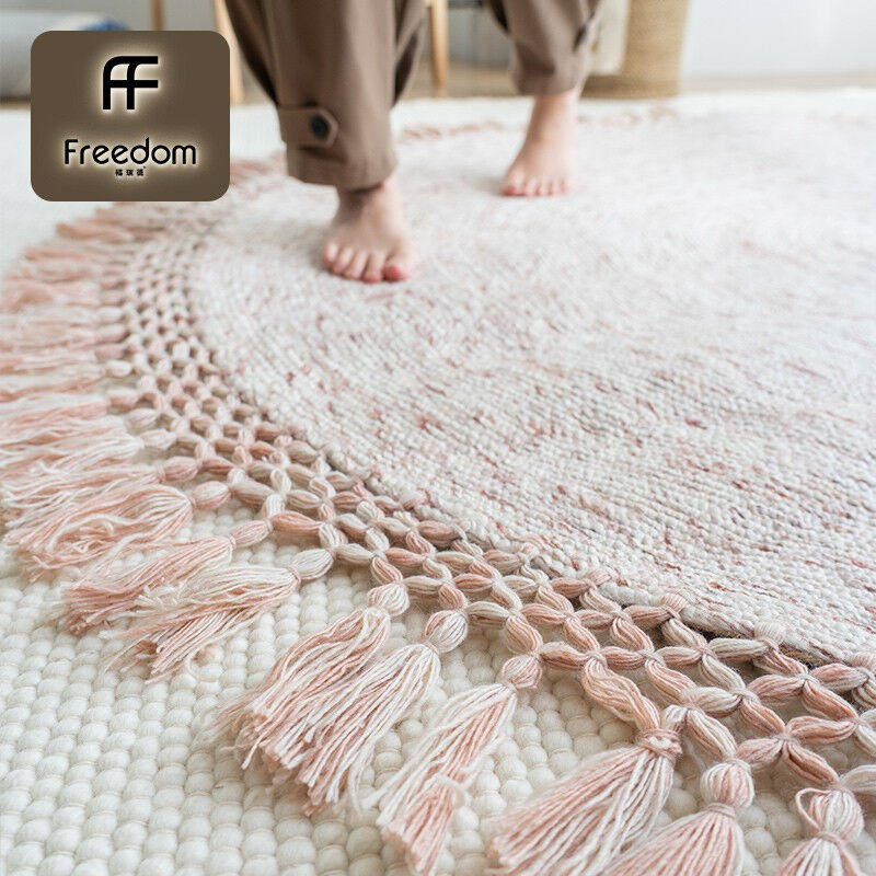福瑞德圆形地毯羊毛地毯卧室床边垫手工编织地垫房间地毯安卡拉02