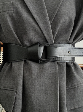 欧美高级感装饰大衣连衣裙子腰带女款弹力松紧皮带黑色腰封收腰宽