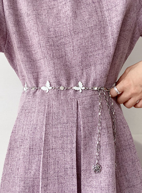 网红蝴蝶腰链配饰女夏季配裙子牛仔裤连衣裙金属链条腰带女士装饰