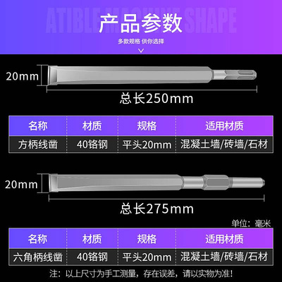 品销电锤钻头混凝土电镐凿子扁铲方柄墙角布线开线槽钻头墙壁六角