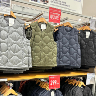 轻羽绒服男保暖内胆 轻型羽绒马甲V领背心波浪便携式 日本优款 男装