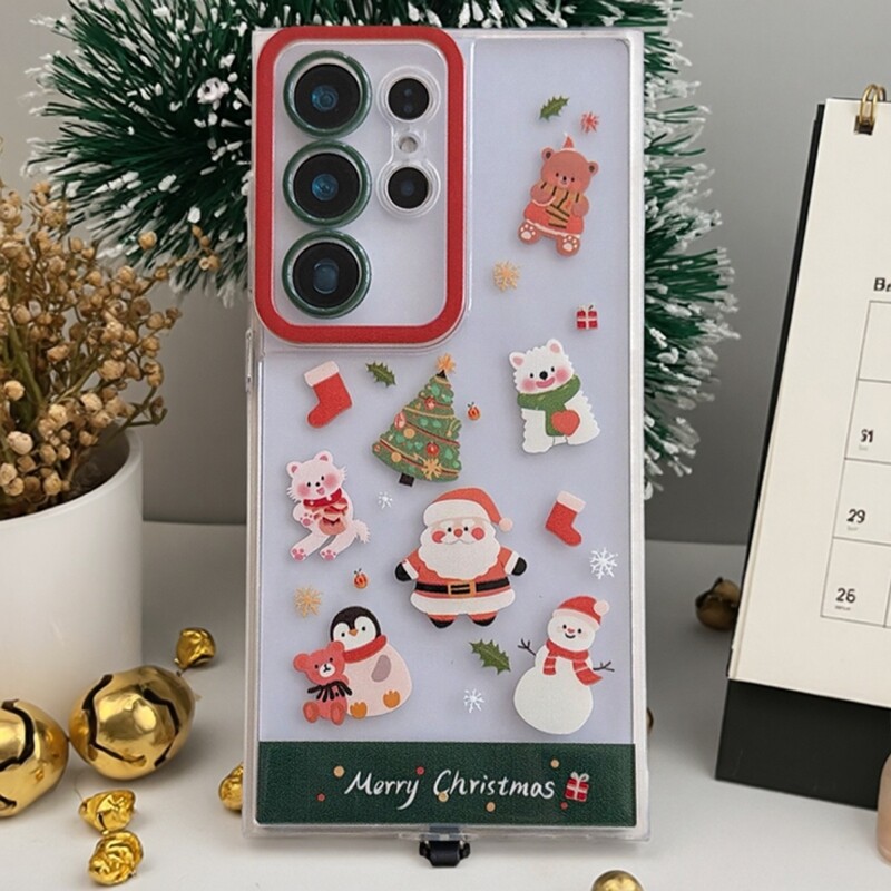 D来电闪可爱卡通圣诞老人企鹅雪人发光三星s25ultra手机壳高级感发光超好看手机壳24ultra全包防摔透明保护套