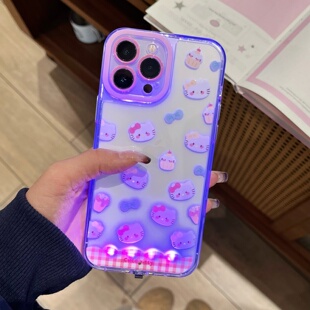 D新款创意来电闪蝴蝶结kitty猫保护壳iPhone16proamx发光手机壳iphone14plus手机壳苹果16pro全包透明手机壳